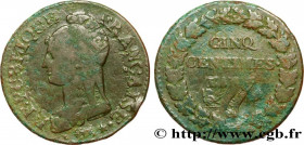 DIRECTOIRE
Type : Cinq centimes Dupré, grand module, "refrappage" du décime 
Date : An 6/5 (1797-1798) 
Mint name / Town : Paris 
Quantity minted : 88...