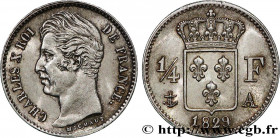 CHARLES X
Type : 1/4 franc Charles X 
Date : 1829 
Mint name / Town : Paris 
Quantity minted : 154222 
Metal : silver 
Millesimal fineness : 900  ‰
Di...