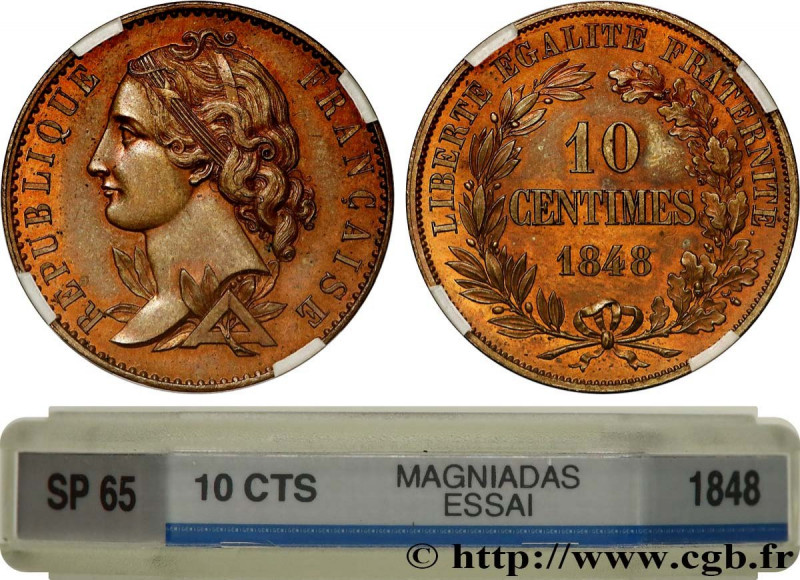 II REPUBLIC
Type : Concours de 10 centimes, essai en cuivre par Magniadas, premi...