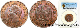 SECOND EMPIRE
Type : Cinq centimes Napoléon III, tête nue 
Date : 1855 
Mint name / Town : Lille 
Quantity minted : 6299653 
Metal : bronze 
Diameter ...