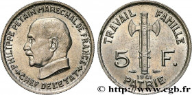 FRENCH STATE
Type : 5 francs Pétain  
Date : 1941 
Quantity minted : 13782000 
Metal : copper nickel 
Diameter : 21,95  mm
Orientation dies : 6  h.
We...