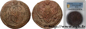 RUSSIA - CATHERINE II
Type : 5 Kopecks  
Date : 1796 
Mint name / Town : Ekaterinbourg 
Metal : copper 
Diameter : 46  mm
Orientation dies : 12  h.
We...