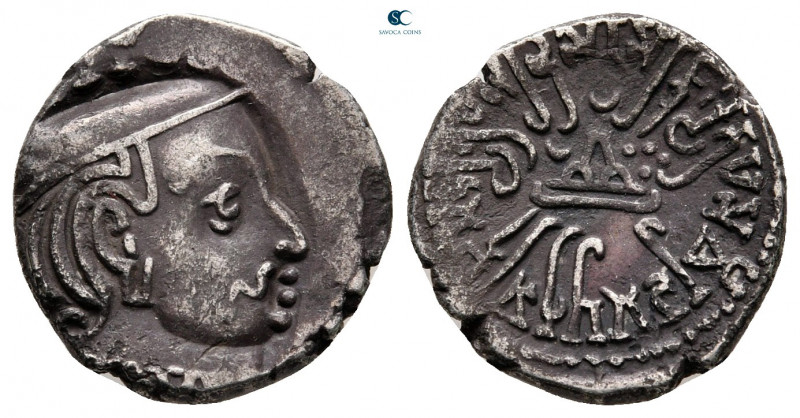 India. Rudrasena I AD 192-222. 
Drachm AR

15 mm, 2,04 g



nearly extrem...