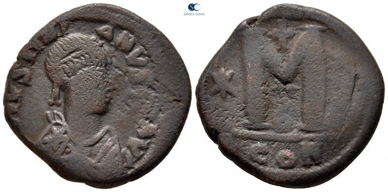 Justinian I AD 527-565. Constantinople
Follis or 40 Nummi Æ

30 mm, 17,34 g
...