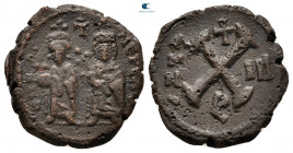 Phocas, with Leontia AD 602-610. Theoupolis (Antioch). Decanummium Æ