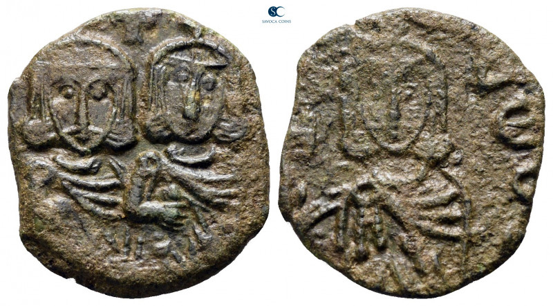 Constantine V Copronymus, with Leo IV AD 741-775. Syracuse
Follis Æ

18 mm, 2...