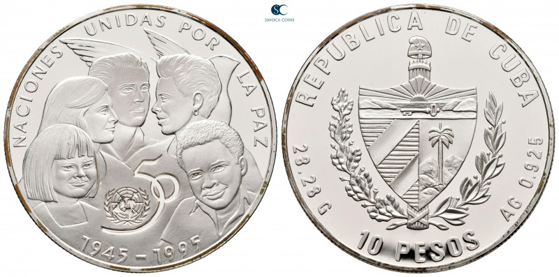 Cuba. AD 1945-1995.
10 Pesos AR

37 mm, 28,46 g



extremely fine