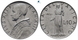 Italy. Papal State, Vatikan. Pius XII AD 1939-1958. 10 Lire 1951