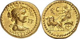 L. Cestius et C. Norbanus. Aureus 44 av. J.-C., Rome. C NORBANVS / L CESTIVS / PR Buste drapé de Vénus à droite, la tête ceinte d'un bandeau / Cybèle ...