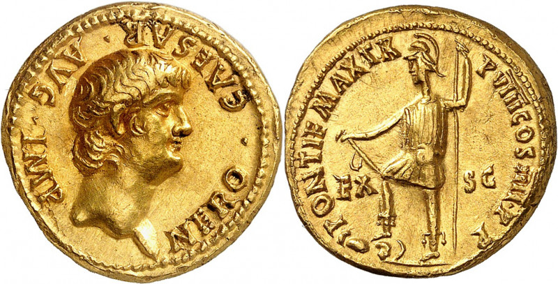 Néron 54-68. Aureus 61-62, Rome. NERO CAESAR AVG IMP Tête de Néron à droite / PO...