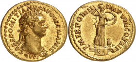 Domitien 81-96. Aureus 85, Rome. IMP CAES DOMITIANVS AVG GERMANIC Buste lauré de Domitien à droite portant l'égide / P M TR POT IIII - IMP VIII COS XI...