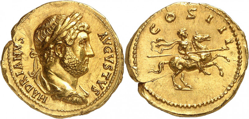 Hadrien 117-138. Aureus 125-128, Rome. HADRIANVS - AVGVSTAVS Buste lauré, drapé ...