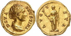 Faustine I, épouse d'Antonin le Pieux. Aureus après 141 , Rome. DIVA - FAVSTINA Buste drapé de Faustine à droite / AVG-V-STA Cérès voilée debout à gau...