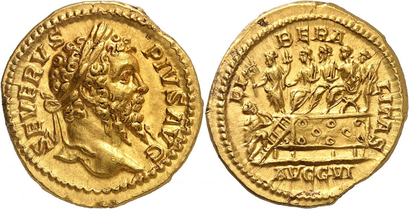 Septime Sévère 193-211. Aureus 202-210, Rome. SEVERVS - PIVS AVG Tête laurée de ...