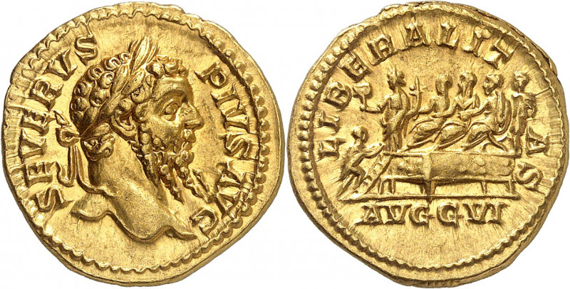 Septime Sévère 193-211. Aureus 202-210, Rome. SEVERVS - PIVS AVG Tête laurée de ...