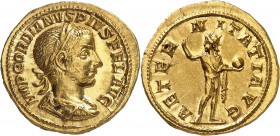 Gordien III 238-244. Aureus 241-243, Rome. IMP GORDIANVS PIVS FEL AVG Buste lauré, drapé et cuirassé de Gordien III à droite / AETER-NITATI AVG Le Sol...