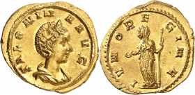Salonine, épouse de Gallien. Aureus 257-258, Rome. SALONIN-A AVG Buste diadémé et drapé de Salonine à droite / IVNO REGINA Junon debout à gauche tenan...