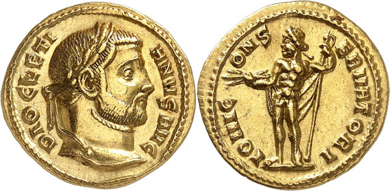 Dioclétien 284-305. Aureus 293-294, Siscia. DIOCLETI-ANVS AVG Tête laurée de Dio...