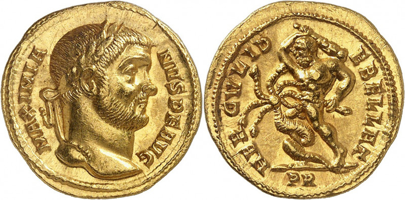 Maximien Hercule 286-310. Aureus 293-294, Rome. MAXIMIA-NVS P F AVG Tête laurée ...