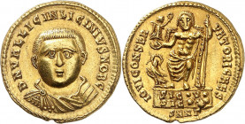 Licinius II César 317-324. Aureus 321-322, Nicomédie. D N VAL LICIN LICINIVS NOB C Buste drapé et cuirassé de Licinius II de face / IOVI CONSER-VATORI...