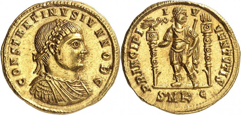 Constantin II César 317-337. Solidus 325, Cyzique. CONSTANTINVS IVN NOB C Buste ...
