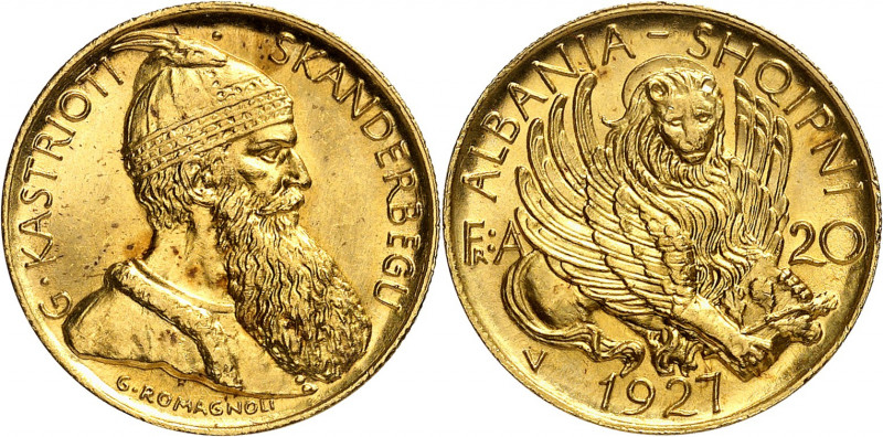 Ahmed Zogu, Président, 1925-1928. 20 Franga Ari 1927 V, Vienne. Buste de Skander...