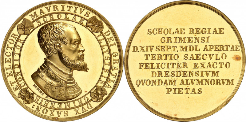 Saxe. Ville de Grimma. Médaille en or commémorant les 300 ans de l'école ducale ...