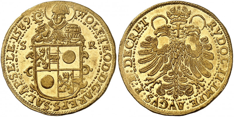 Salzbourg. Wolf Dietrich von Raitenau, 1587-1612. 2 Ducats 1589, Salzbourg. Armo...