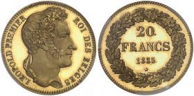 Royaume de Belgique. Léopold I, 1831-1865. 20 Francs 1835, Bruxelles. PROOF - DEEP CAMEO. Tête couronnée de chêne à droite. Nom du graveur sur la tran...