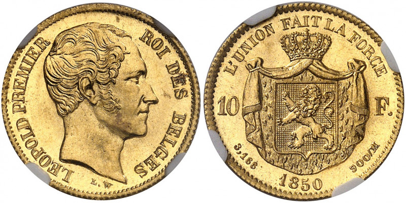 Royaume de Belgique. Léopold I, 1831-1865. 10 Francs 1850, Bruxelles. Tête nue à...