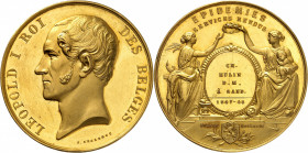 Royaume de Belgique. Léopold I, 1831-1865. Médaille de récompense en or de 1848, par J. Leclercq. Tête nue du roi à gauche. Nom du graveur au-dessous ...