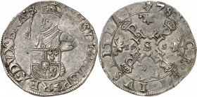Brabant. Philippe II, 1555-1598. 1/2 Ecu des Etats 1578, Anvers. Le roi couronné, à mi-corps, tenant un sceptre et un écu / Croix formée de quatre mon...