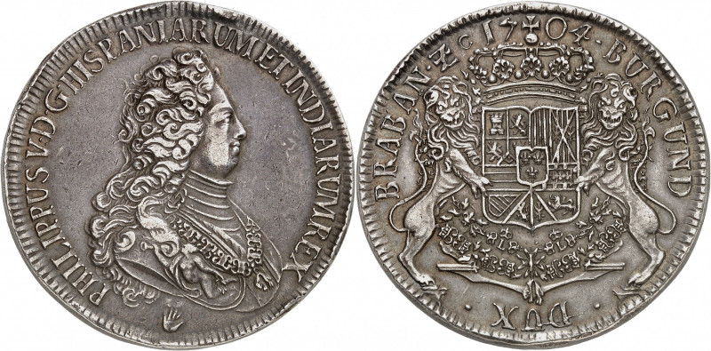 Brabant. Philippe V, 1700-1712. Ducaton 1704, Anvers. DE POIDS DOUBLE. Buste cui...