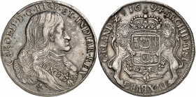 Flandre. Charles II, 1665-1700. Ducaton 1694, Bruges. DE POIDS DOUBLE. Buste drapé et cuirassé à droite / Ecu couronné soutenu par deux lions. Tranche...