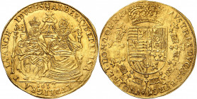 Tournai. Albert & Isabelle, 1598-1621. Double Souverain 1617, Tournai. Albert et Isabelle trônant de face. Date à l'exergue / Armoiries couronnées, en...