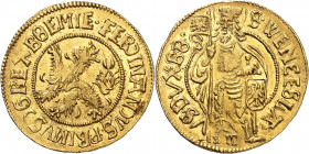 Ferdinand I, 1526-1564. Ducat non daté, Prague. Lion hissant à gauche / Saint Wenceslas en armure, debout de face, tenant un étendard et un écu. 3,52g...