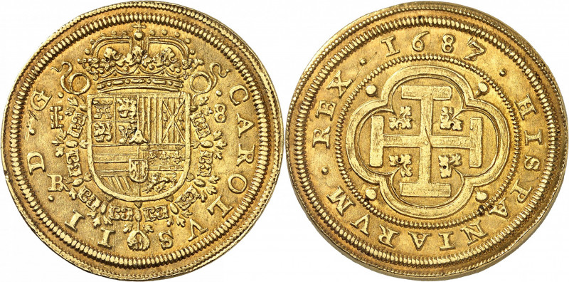 Royaume d'Espagne. Charles II, 1665-1700. 8 Escudos 1687 (sur 1683), Ségovie. Ar...