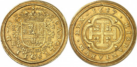Royaume d'Espagne. Charles II, 1665-1700. 8 Escudos 1687 (sur 1683), Ségovie. Armoiries couronnées entourées du collier de l'ordre de la Toison d'or. ...
