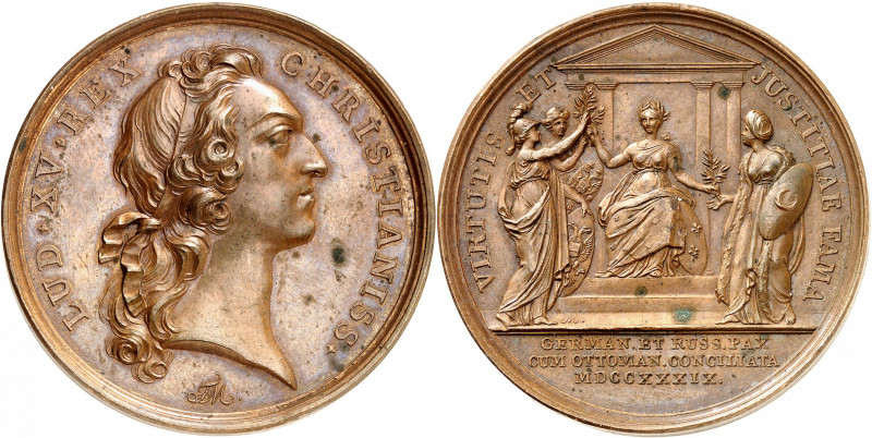 Louis XV, 1715-1774. Médaille en bronze commémorant la médiation française entre...