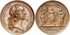 Louis XV, 1715-1774. Médaille en bronze commémorant la médiation française entre le Saint-Empire, la Russie et la Turquie en 1739, par Marteau, Paris....
