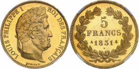 Louis-Philippe I, 1830-1848. 5 Francs 1831 A, Paris. FRAPPE en OR. Tête couronnée de chêne à droite. Nom du graveur au-dessous / Valeur et date dans u...