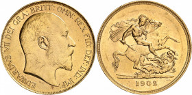 Edouard VII, 1901-1910. 5 Souverains 1902. Tête nue à droite / Saint Georges terrassant le dragon à droite. Date à l'exergue. 39,96g. SCBC 3965. 

S...