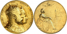 Edouard VII, 1901-1910. Médaille en or émise à l'occasion du couronnement d'Edouard VII et d'Alexandra en 1902, par E. Fuchs, Londres. Bustes couronné...