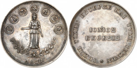Othon I, 1832-1862. Médaille de récompense en argent 1862. Athéna debout de face. Au-dessus, les emblèmes des sept îles ioniennes (Paxos, Cythère, Zan...