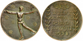 Jeux Olympiques. Deuxièmes Jeux Olympiques d'Hiver, St. Moritz 1928. Médaille en bronze, par Arnold Hünerwadel, Le Locle (Huguenin Frères). Patineuse ...