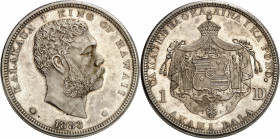 Kalakaua I, 1874-1891. Dollar 1883, San Francisco. Tête nue du roi à droite. Date à l'exergue / Armoiries sur un manteau couronné. Valeur de part et d...