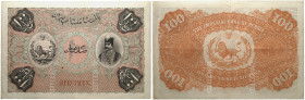 Dynastie Qajar. Nasir al-Din Shah, AH 1264-1313 (1848-1896). 100 Tomans non daté (1890), Bradbury - Wilkinson & Co. Ld. Engravers, Londres. SPECIMEN. ...