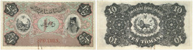 Dynastie Qajar. Nasir al-Din Shah, AH 1264-1313 (1848-1896). 10 Tomans non daté (1890), Bradbury - Wilkinson & Co. Ld. Engravers, Londres. SPECIMEN. F...