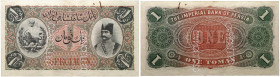 Dynastie Qajar. Nasir al-Din Shah, AH 1264-1313 (1848-1896). 1 Toman non daté (1890), Bradbury - Wilkinson & Co. Ld. Engravers, Londres. SPECIMEN. Fon...