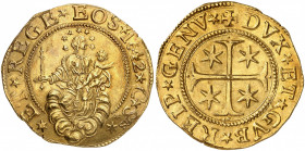 Gênes. République, Doges biennaux, 1528-1797. 5 Doppie 1642, Gênes. Madone à l’Enfant assise de face sur un nuage, la tête à droite, un sceptre dans l...